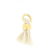 Mini Pompon en coton - 7 mm Crème avec attache métallique Doré à l'or fin x1