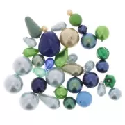 Assortiment de perles de bohème nacrées - Bleu - Vert x50g