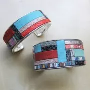 Ruban fantaisie en matière synthétique 5 mm bandes bleu/marron reflets doré x1.2m