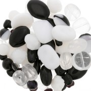 Assortiment de perles de bohème - Noir - Blanc x50g