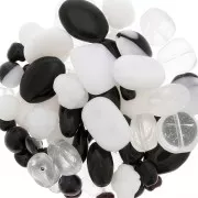 Assortiment de perles de bohème - Noir - Blanc x50g