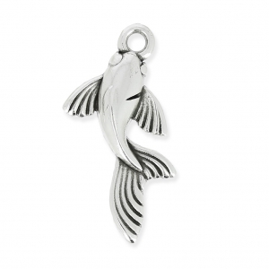 Breloque en métal poisson carpe koï 26 mm Placage Argent fin vieilli x1