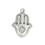 Pendentif Main de Fatima décor double-face 21 mm Placage Argent fin vieilli x1
