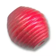 Perle ronde striée en bois 20 mm rouge x 1