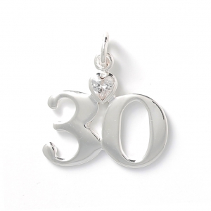 Pendentif anniversaire 30 ans avec coeur Cristal 23 mm en Argent 925 x1