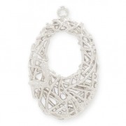 Pendentif en laiton forme ovale avec fil entrelacé 26 mm rhodié
