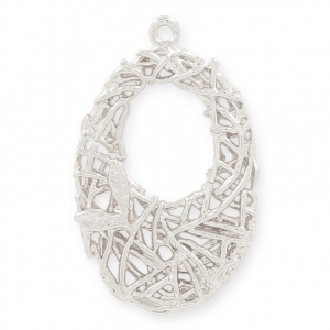 Pendentif en laiton forme ovale avec fil entrelacé 26 mm rhodié