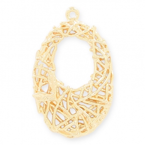 Pendentif en laiton forme ovale avec fil entrelacé 26 mm light gold HQ