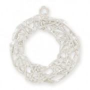 Pendentif en laiton rond avec fil entrelacé 22 mm rhodié