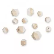 12 perles facettées en bois pour création DIY - 15/20 mm - Blanc