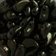 Perles en verre tchèque 2 trous Zoliduo® Left 5x8mm Jet Green Luster x20