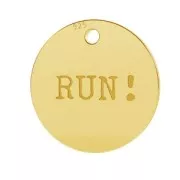 Breloque médaille gravée Run 11 mm en Argent 925 doré à l'or fin x1