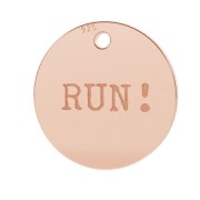 Breloque médaille gravée Run 11 mm en Argent 925 doré rose x1