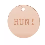Breloque médaille gravée Run 11 mm en Argent 925 doré rose x1