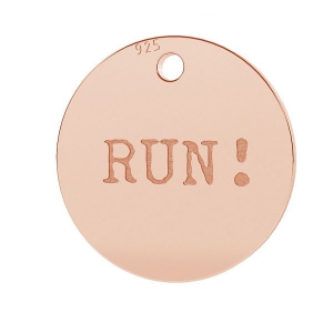 Breloque médaille gravée Run 11 mm en Argent 925 doré rose x1
