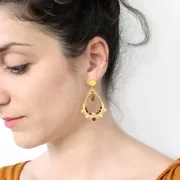 Clous d'oreilles porte-cabochon avec anneau pour 1028/1088 8 mm Doré à l'or fin x2