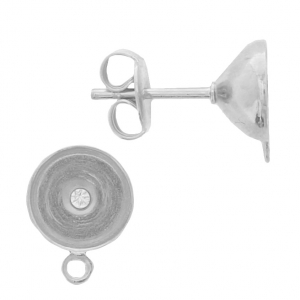 Clous d'oreilles porte-cabochon avec anneau pour 1028/1088 8 mm - Rhodié x2