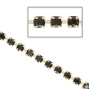 Chaîne en laiton brut strass en cristal taillé 2,10 mm Jet x50cm