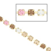 Chaîne en laiton brut strass en cristal taillé 2,10 mm White Opal/Light Rose/Light Colorado Topaz/Smoked Topaz x50cm|raw }}