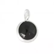 Breloque ronde facettée 6,9 mm Argent 925 /Black Onyx x1