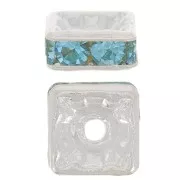 Perle rondelle Strass carrée 6 mm - Argenté - Aquamarine x1
