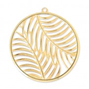 Pendentif feuille tropicale 46 mm doré à l'or fin x1|raw }}