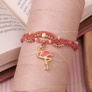 Breloque Flamant Rose résine époxy 24 mm Pink Coral/doré x1