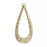 Pendentif fin Goutte décor fleurs 24 mm en Gold filled (or laminé)  x1