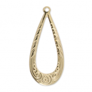 Pendentif fin Goutte décor fleurs 24 mm en Gold filled (or laminé)  x1