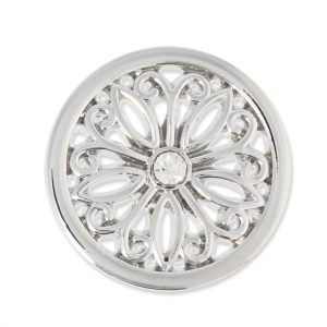 Cabochon en métal 33 mm avec strass - Rosace - rhodié x1