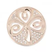 Cabochon en métal 33 mm avec strass - Trèfle - doré rose x1