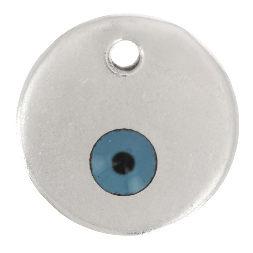 Breloque oeil porte-bonheur résine époxy 12 mm argenté vieilli/Turquoise