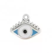 Breloque oeil porte-bonheur résine époxy 14x9 mm argenté vieilli/Bleu