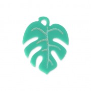 Breloque style Tropical Feuille de philodendron 22 mm - création de bijoux fantaisie - Turquoise|raw }}