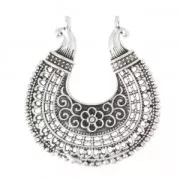 Pendentif intercalaire ajouré 2 anneaux demi-lune ethnique 36x37 mm Placage Argent fin vieilli