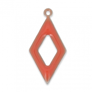 Breloque losange évidé en métal et résine époxy 18 mm Rose Corail x 8