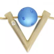 Pendentif design V strassé 32x37 mm pour polaris ou ronde 16 mm doré satiné