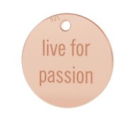 Breloque médaille gravée Live for passion 11 mm en Argent 925 doré  rose x1