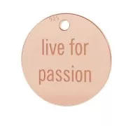 Breloque médaille gravée Live for passion 11 mm en Argent 925 doré  rose x1