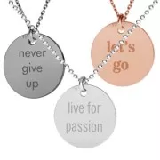 Breloque médaille gravée Live for passion 11 mm en Argent 925 doré  rose x1
