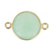 Intercalaire 2 anneaux pierre facettée 12 mm serti Argent 925 plaqué Or / Chrysoprase x1
