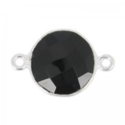 Intercalaire 2 anneaux pierre facettée 12 mm serti Argent 925 / Black Onyx x1|raw }}