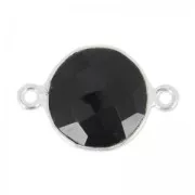 Intercalaire 2 anneaux pierre facettée 12 mm serti Argent 925 / Black Onyx x1