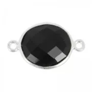 Intercalaire 2 anneaux pierre facettée 11x13 mm serti Argent 925 / Black Onyx x1