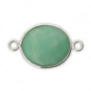 Intercalaire 2 anneaux pierre facettée 11x13 mm serti Argent 925 / Chrysoprase x1|raw }}