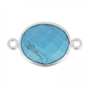 Intercalaire 2 anneaux pierre facettée 11x13 mm serti Argent 925 / Imitation Turquoise x1|raw }}