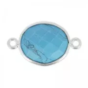 Intercalaire 2 anneaux pierre facettée 11x13 mm serti Argent 925 / Imitation Turquoise x1