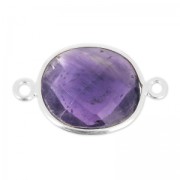 Intercalaire 2 anneaux pierre facettée 11x13 mm serti Argent 925 / Améthyste x1|raw }}