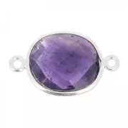 Intercalaire 2 anneaux pierre facettée 11x13 mm serti Argent 925 / Améthyste x1