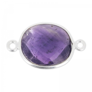 Intercalaire 2 anneaux pierre facettée 11x13 mm serti Argent 925 / Améthyste x1